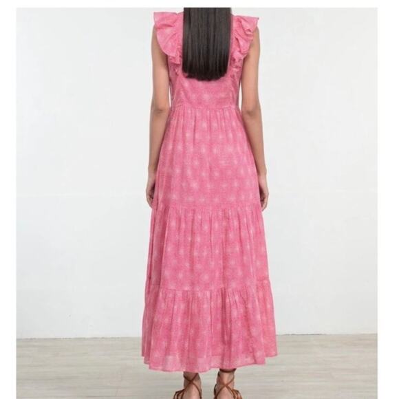 Banjanan Sz L Orion Sleeveless Floral Cotton Tiered Maxi Dress Pink - Picture 4 of 12